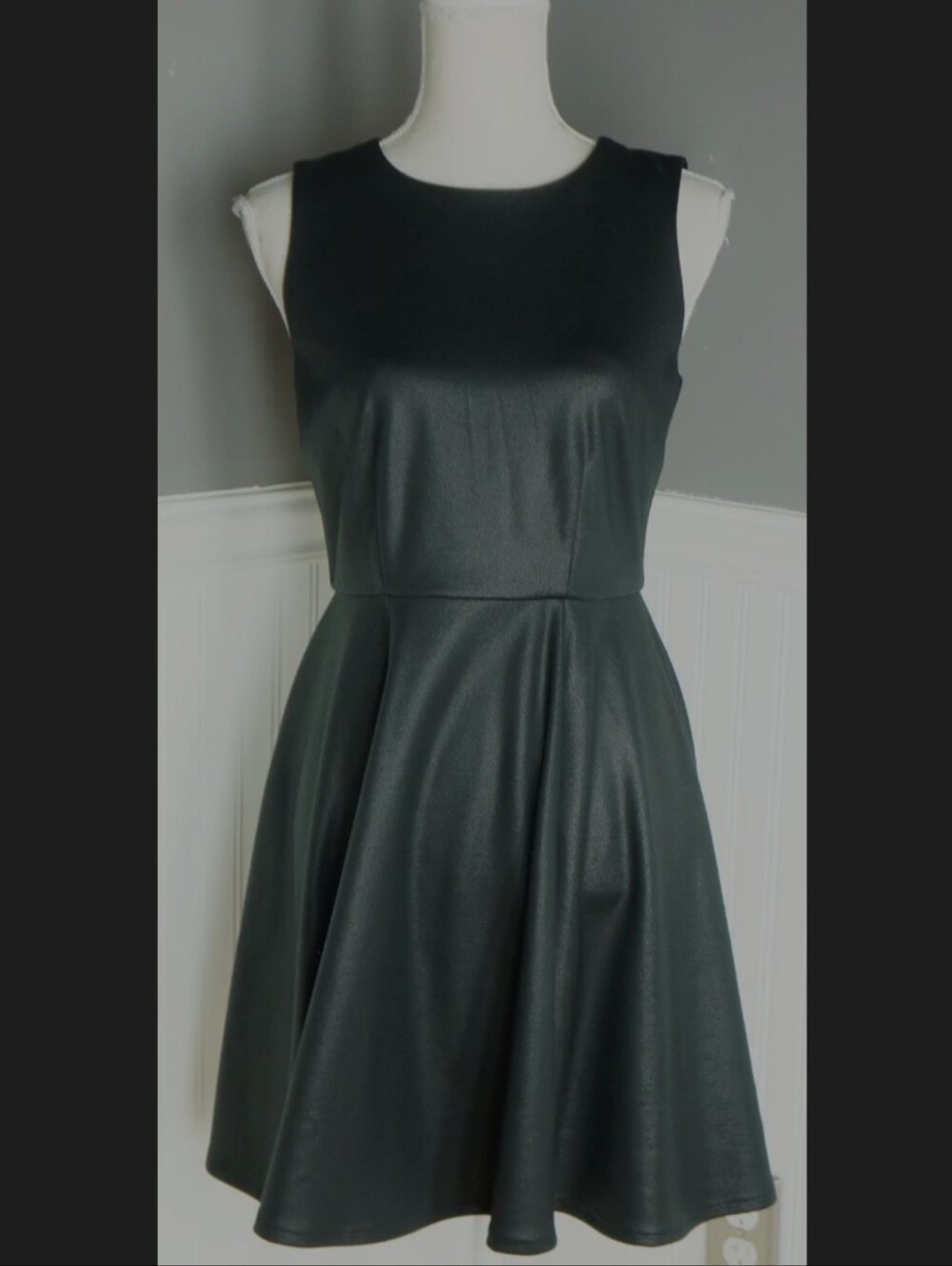 Jennifer Lopez Faux Leather Fit And Flare Black Dress Size 4